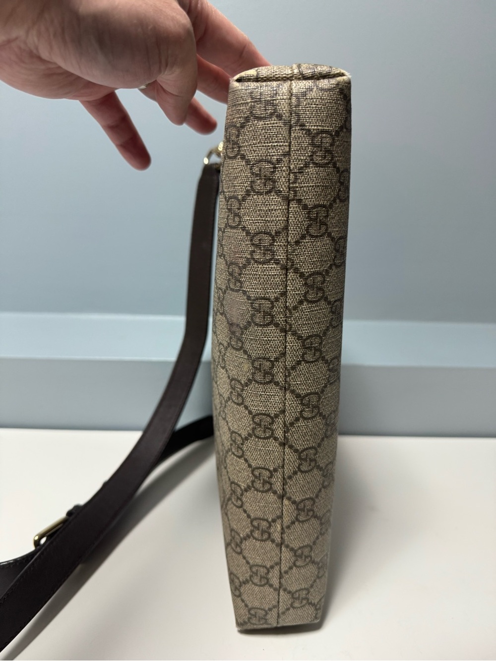 Gucci Beige GG Supreme Canvas Crossbody with Brown Leather Trim - Picture 11 of 14